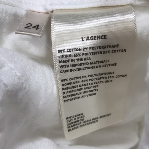 L'Agence Margot Japanese Denim High Rise Skinny Leg Jean Blanc White Resort - Picture 7 of 12